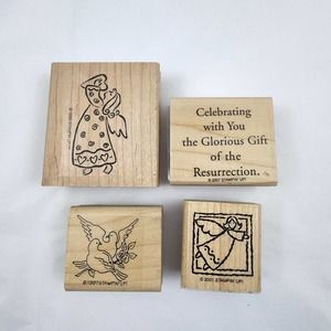 Rubber Stamps Wood Mounted Lot Angels Christmas Doves Stampin' Up Set of 4